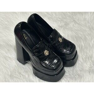 SHEIN Women’s Size 8 Black Faux Crocodile Chunky Loafers W/ Medallion